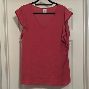 Orange and Pink Sleeveless Ruffled Blouse